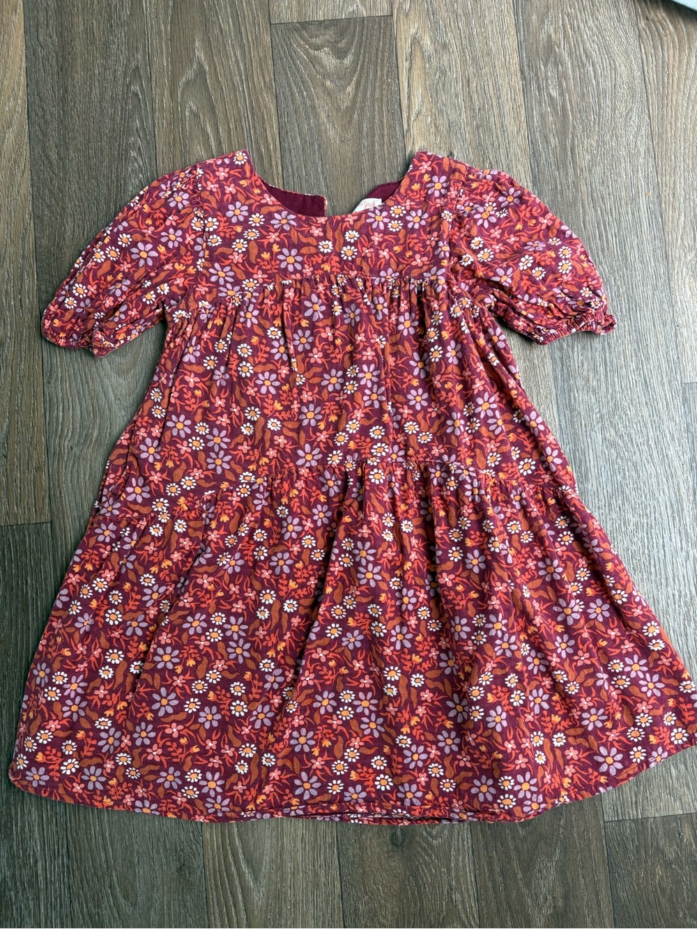 Cat & Jack Red Floral Puff-Sleeve Dress with Pink and Orange Accents